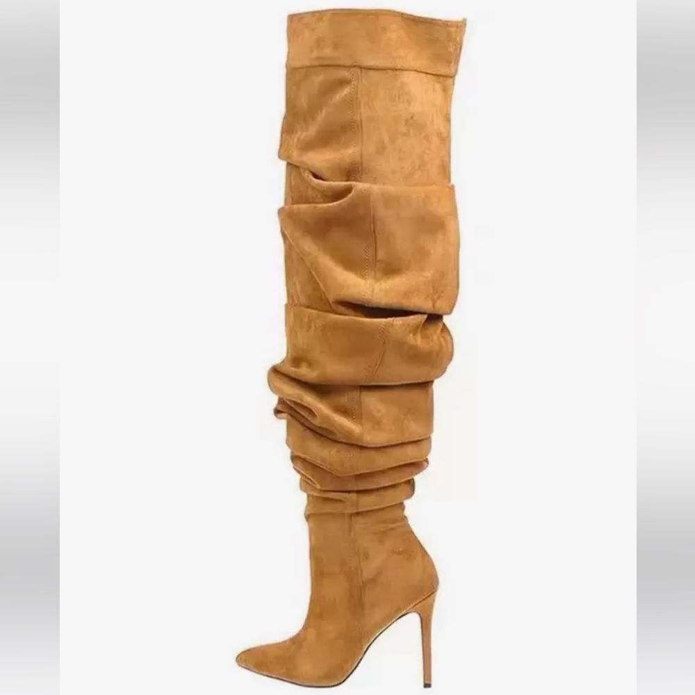Over The Knee Boots Blue Pointed Toe High Heel Slouch Thigh High Boots